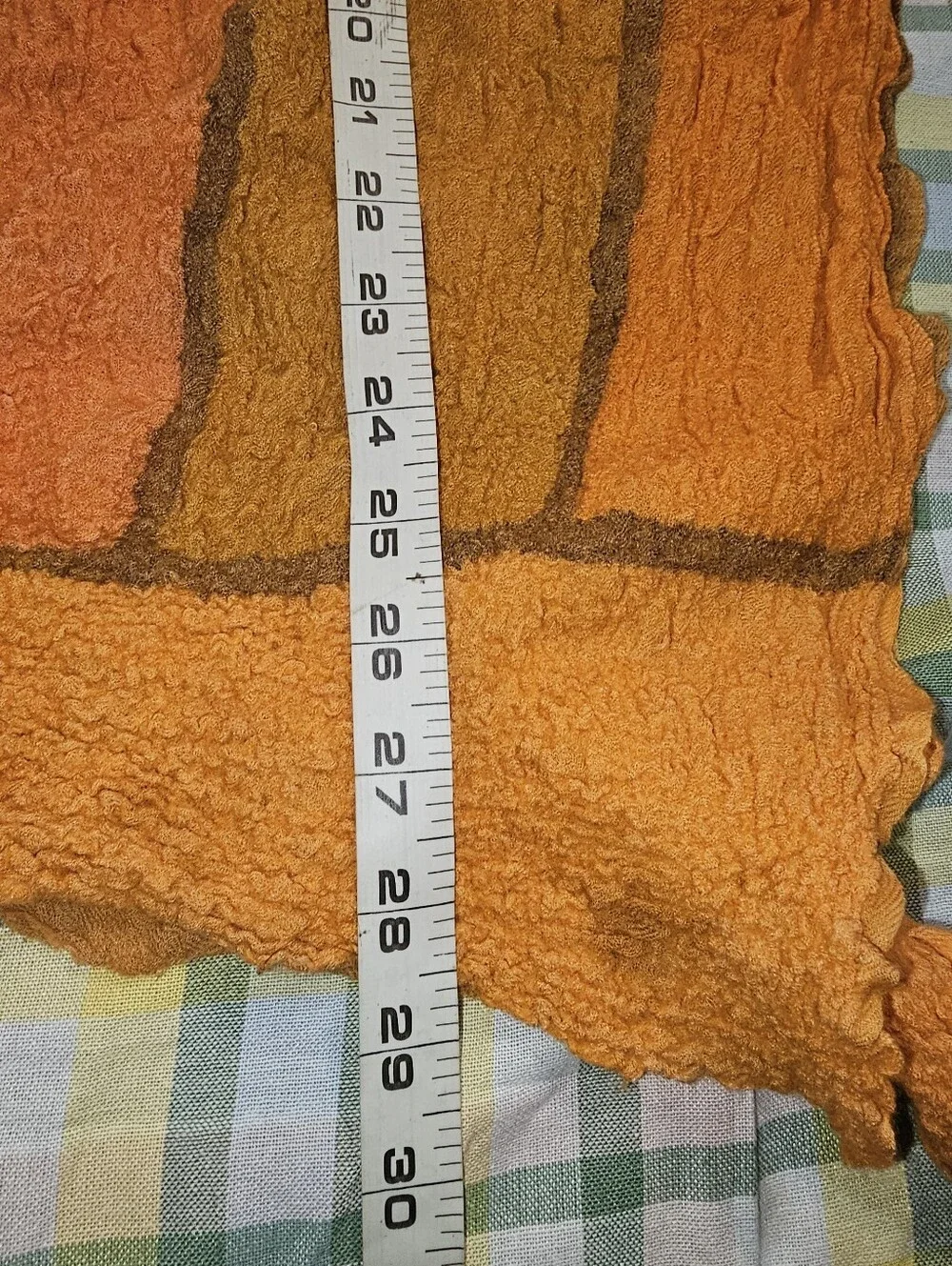 Multicolor woven patchwork crinkle scarf warm fall tones  orange, Red Brown